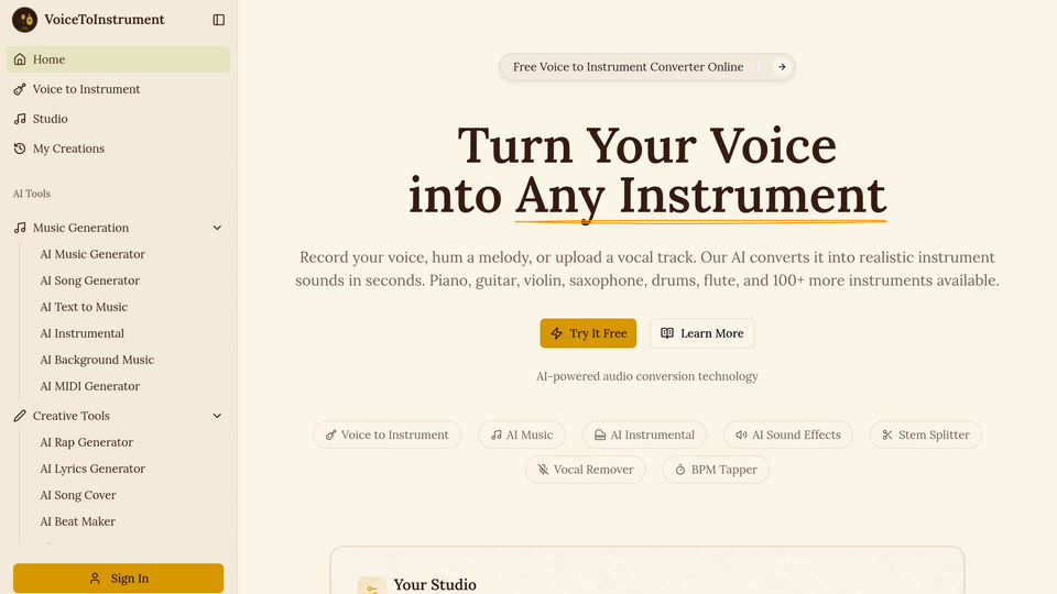 Screenshot of Voice to Instrument