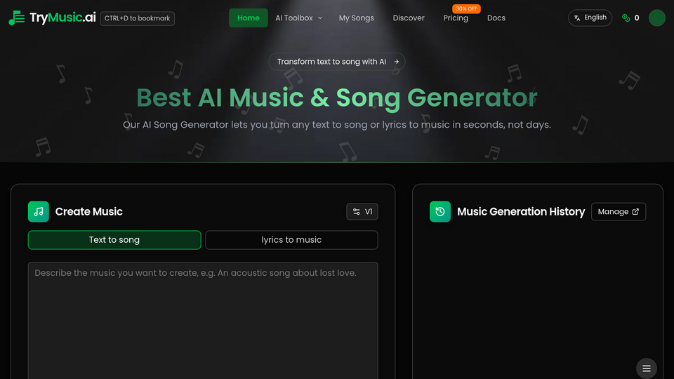 Screenshot of Trymusic AI