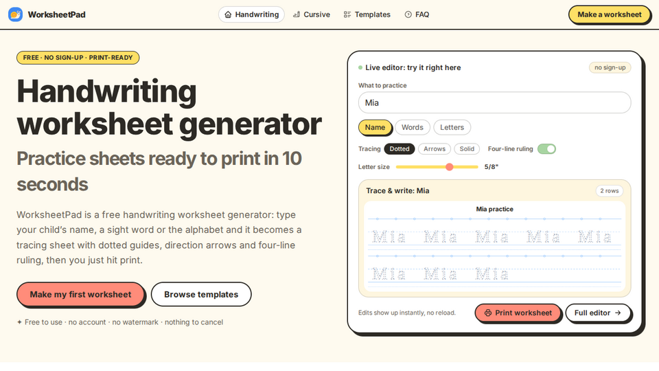 Screenshot of WorksheetPad