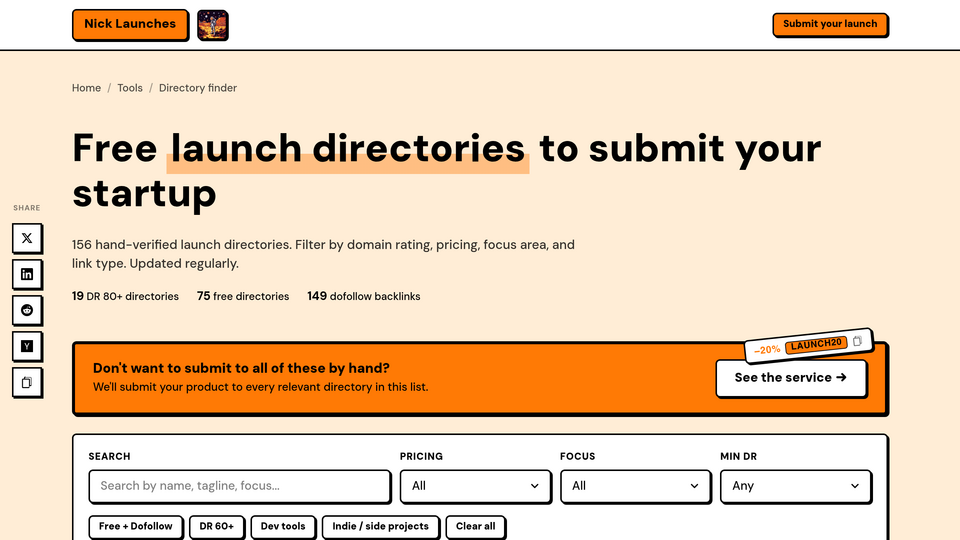 Screenshot of Nick Launches Directory