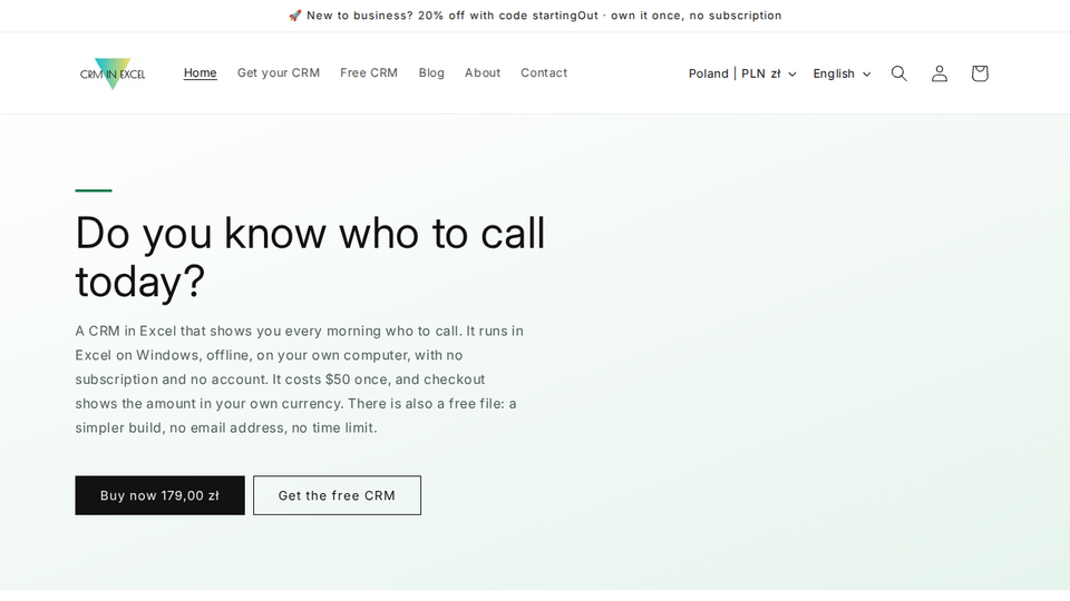 Screenshot of CRM in Excel