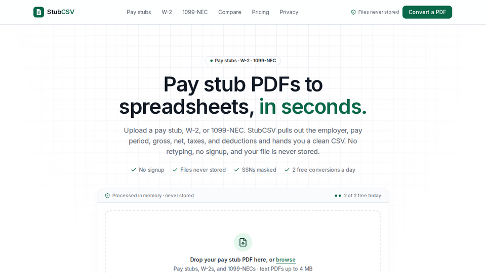 Screenshot of StubCSV