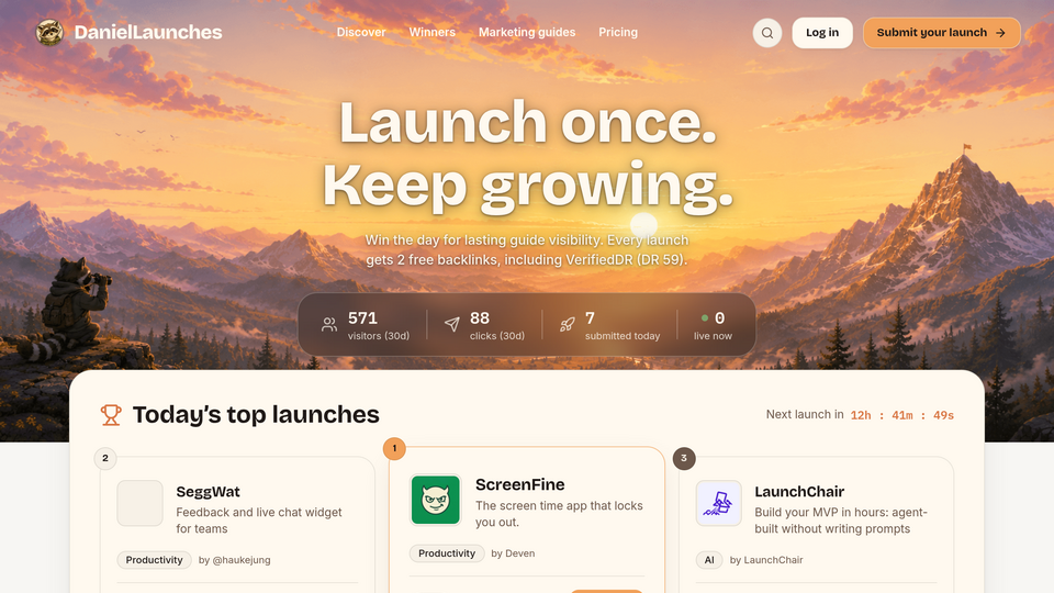 Screenshot of DanielLaunches