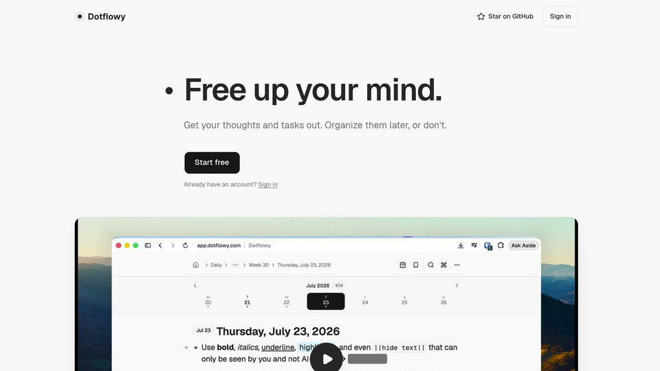 Screenshot of Dotflowy