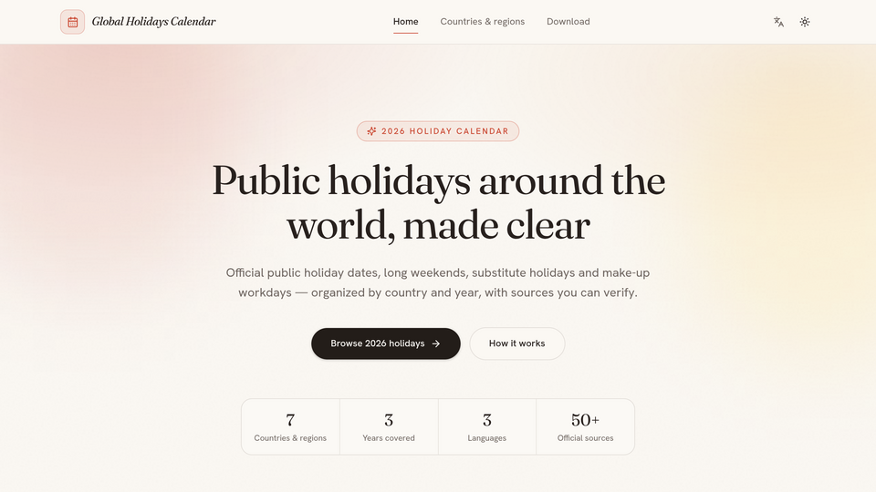 Screenshot of GlobalHolidaysCalendar