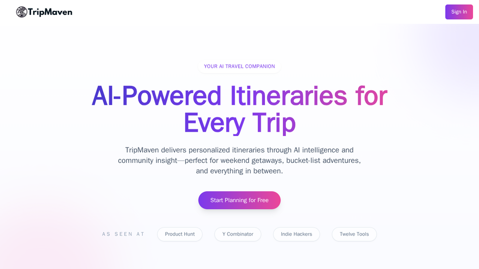 Screenshot of TripMaven.org
