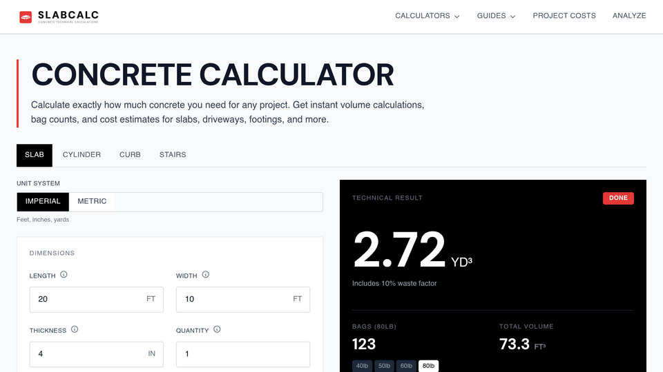 Screenshot of SlabCalc