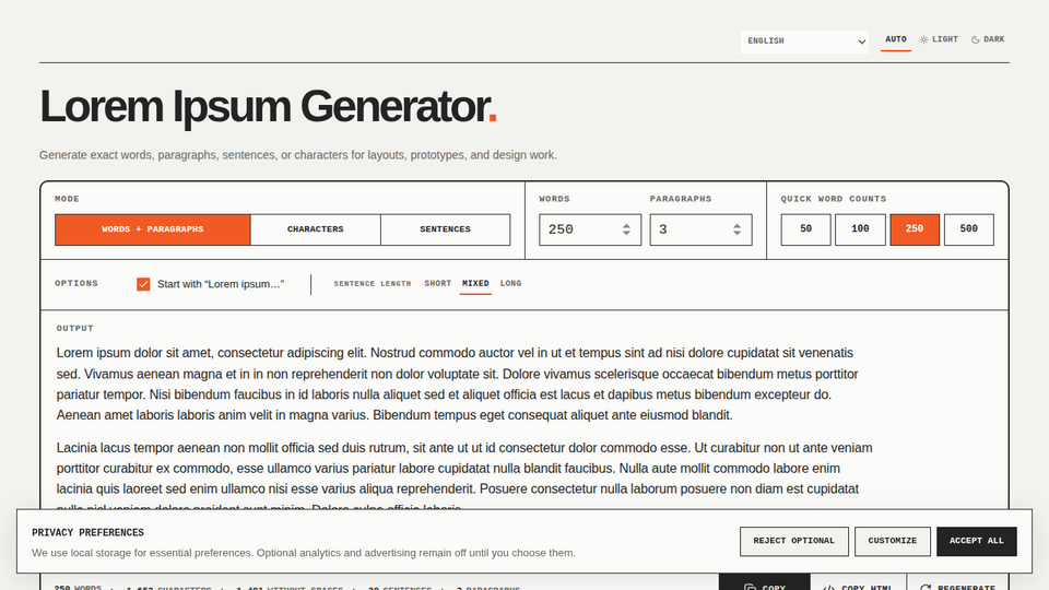 Screenshot of Lorem Ipsum Generator