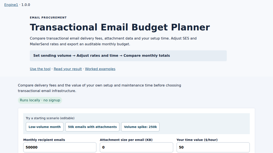 Screenshot of Email Budget Planner