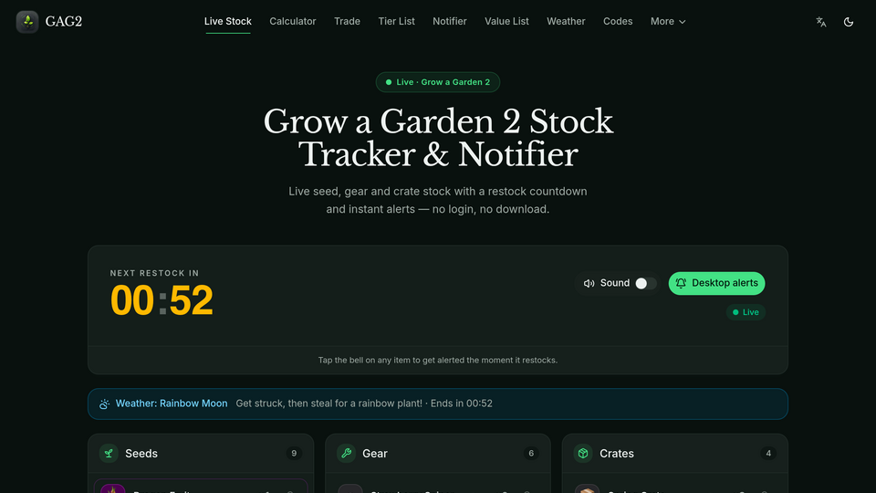 Screenshot of GAG2 Stock