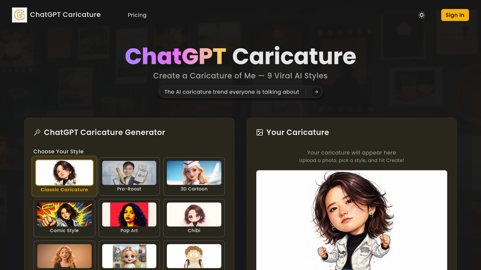 Screenshot of ChatGPT Caricature
