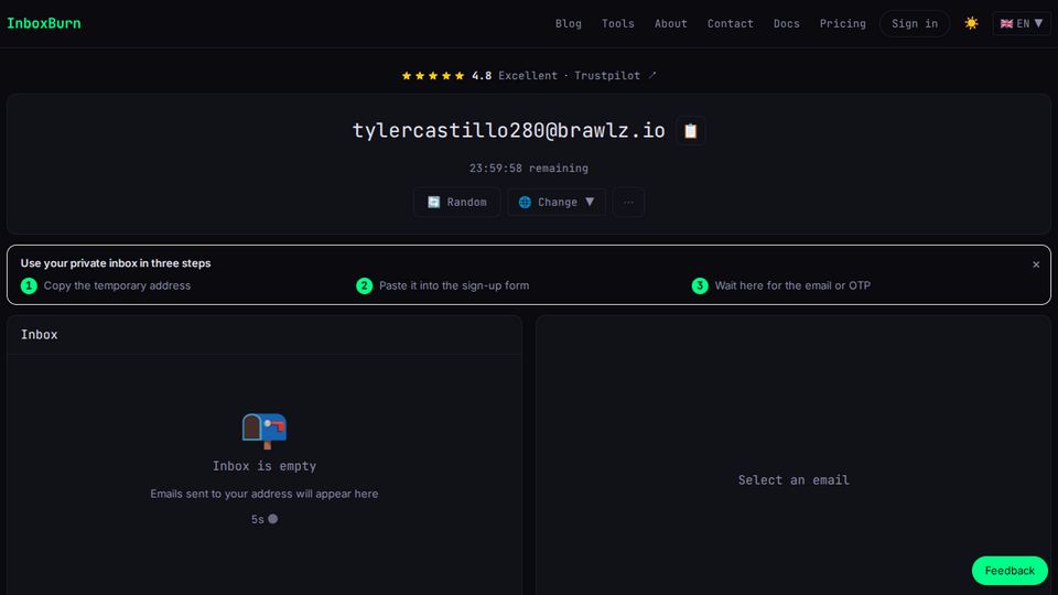 Screenshot of inboxburn