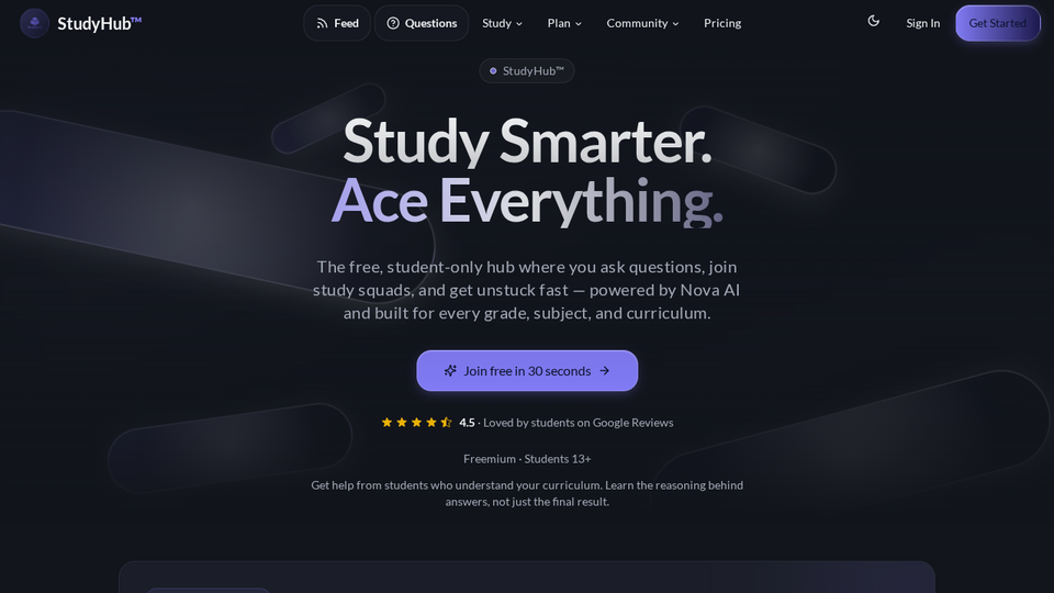 Screenshot of StudyHub