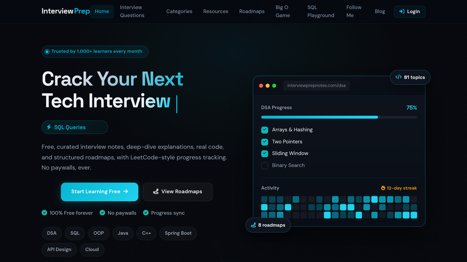 Screenshot of InterviewPrepNotes