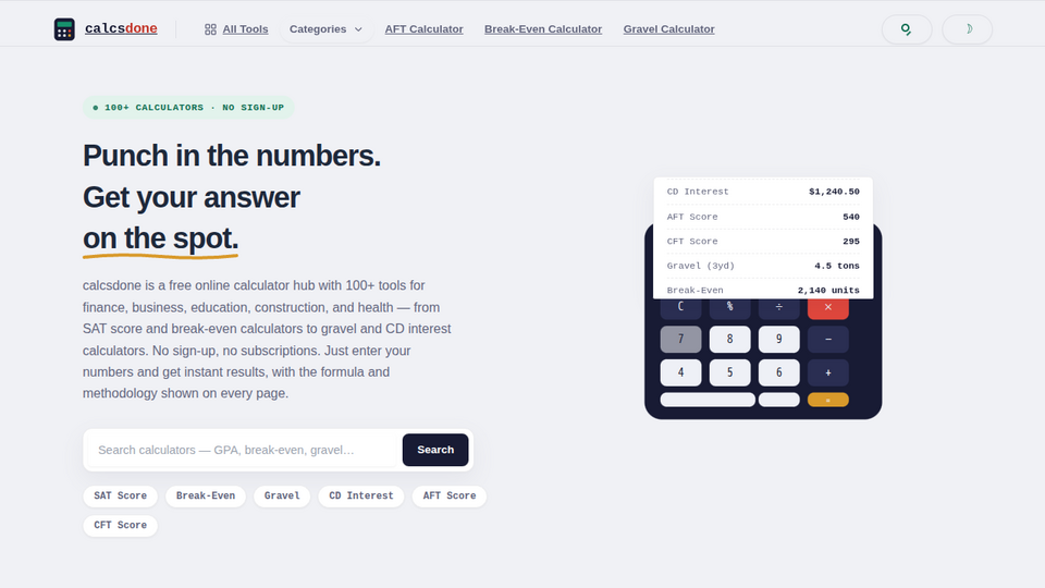 Screenshot of calcsdone