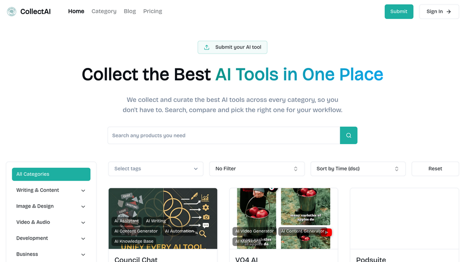 Screenshot of Collect AI Tools