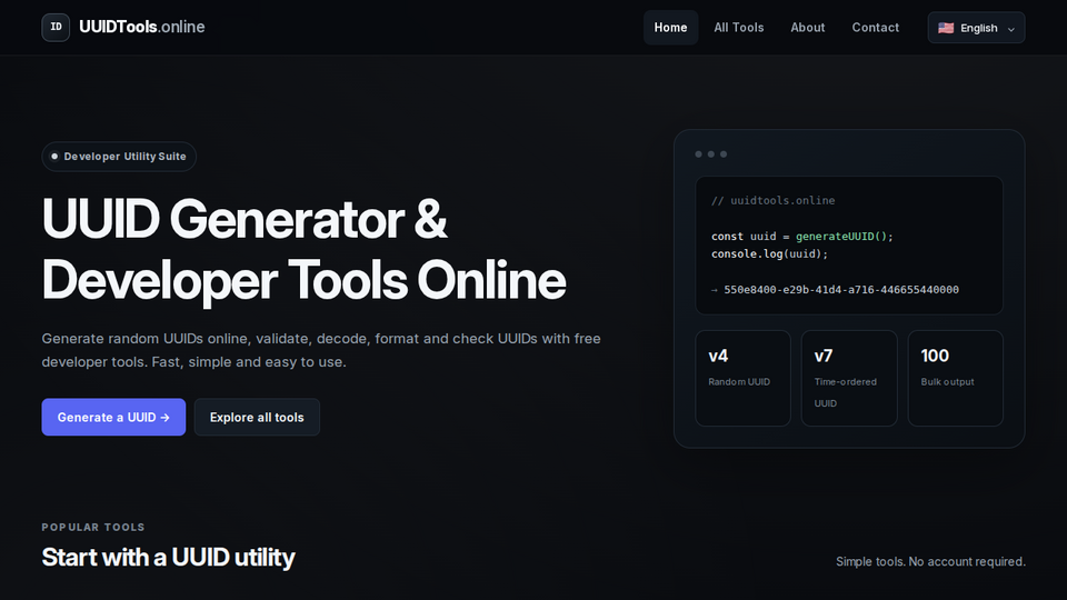 Screenshot of UUIDTools.online
