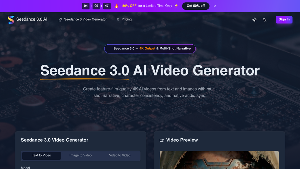 Screenshot of Seedance 3.0