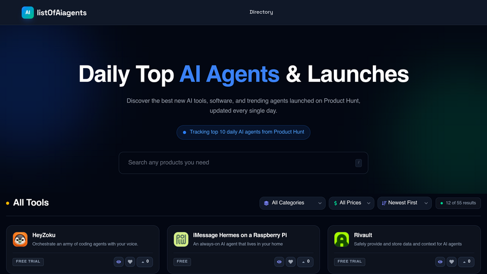 Screenshot of listofAiagent