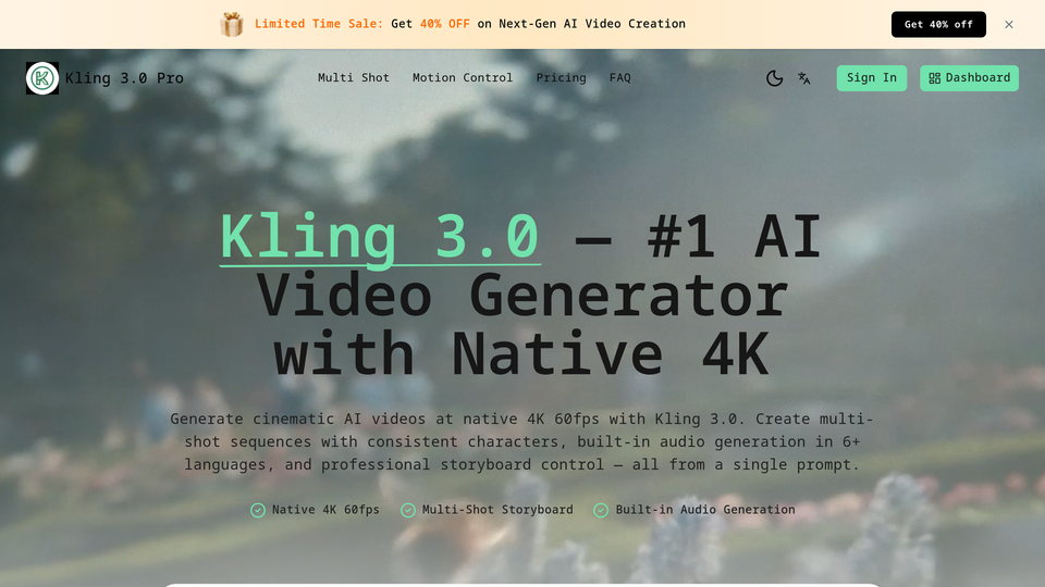 Screenshot of Kling 3.0 Pro