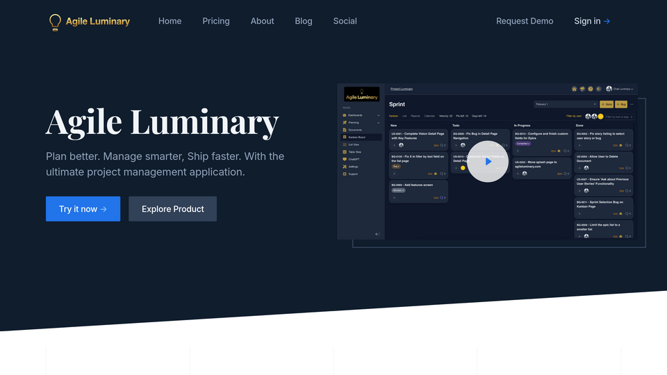 Screenshot of Agile Luminary