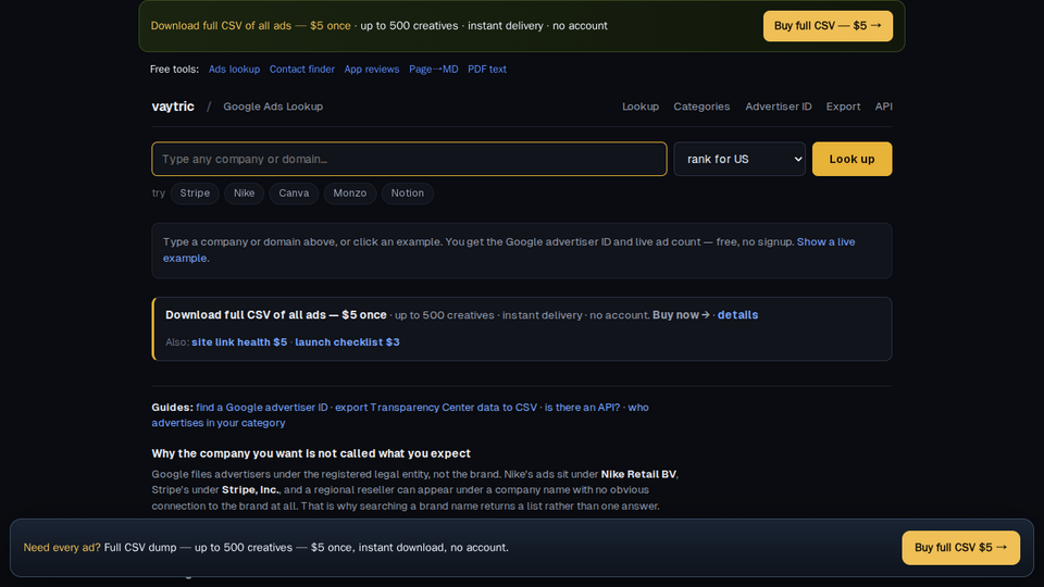 Screenshot of Google Ads Lookup