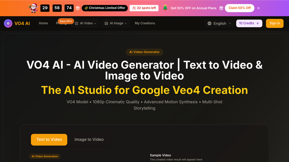 Screenshot of VO4 AI