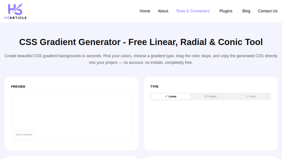 Screenshot of CSS Gradient Generator