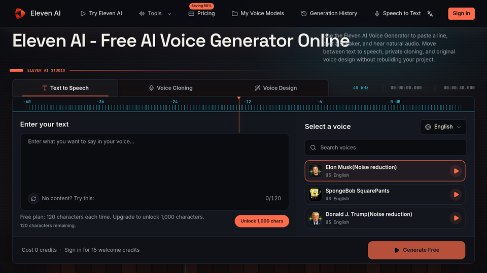 Screenshot of Eleven AI