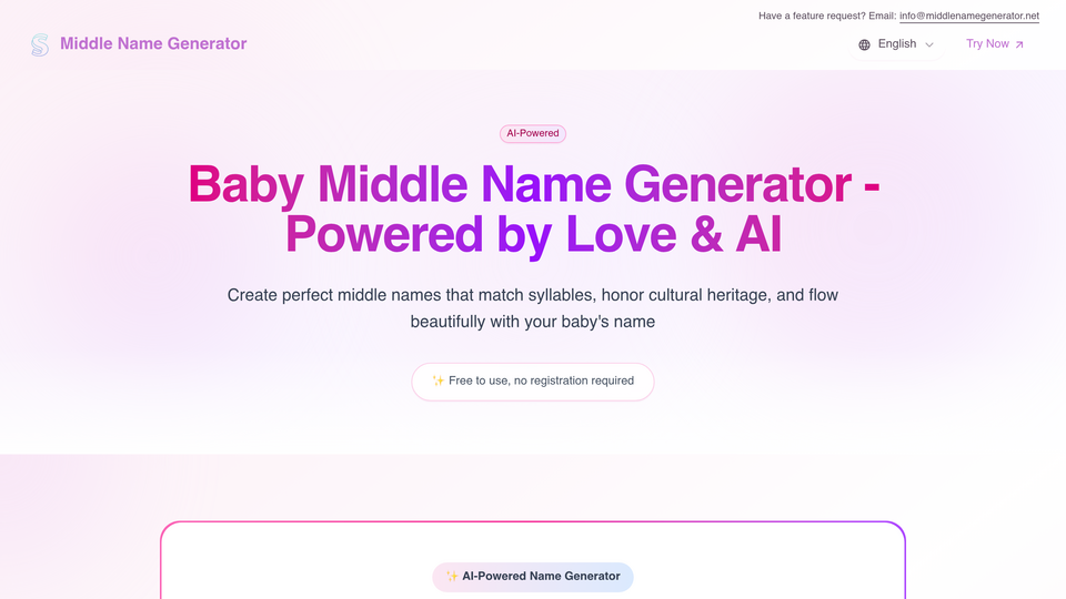 Screenshot of Middle Name Generator