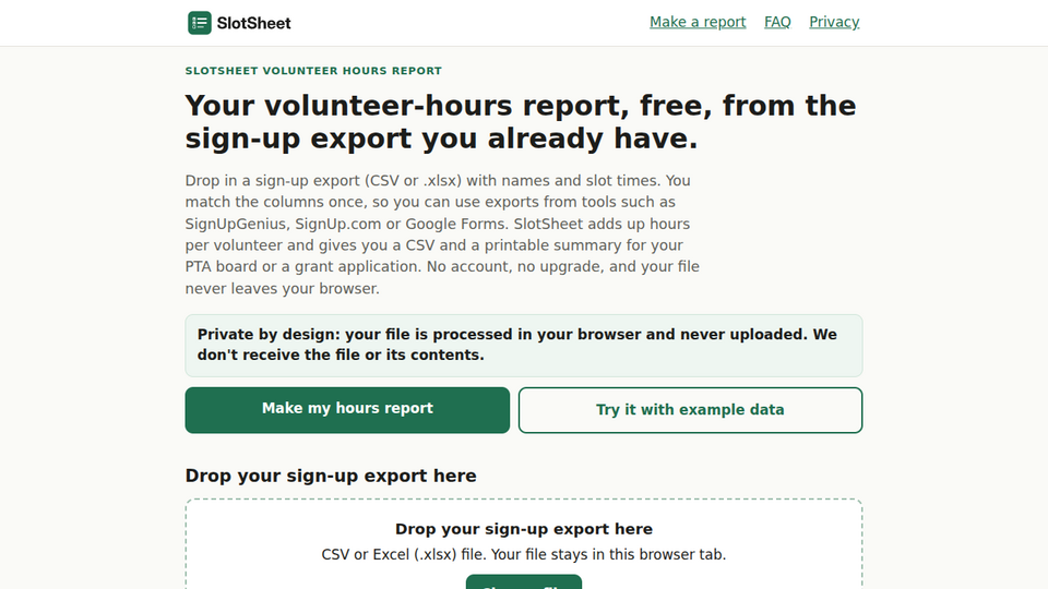 Screenshot of SlotSheet Hours Report