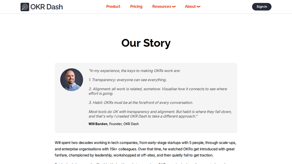 Screenshot of OKR Dash