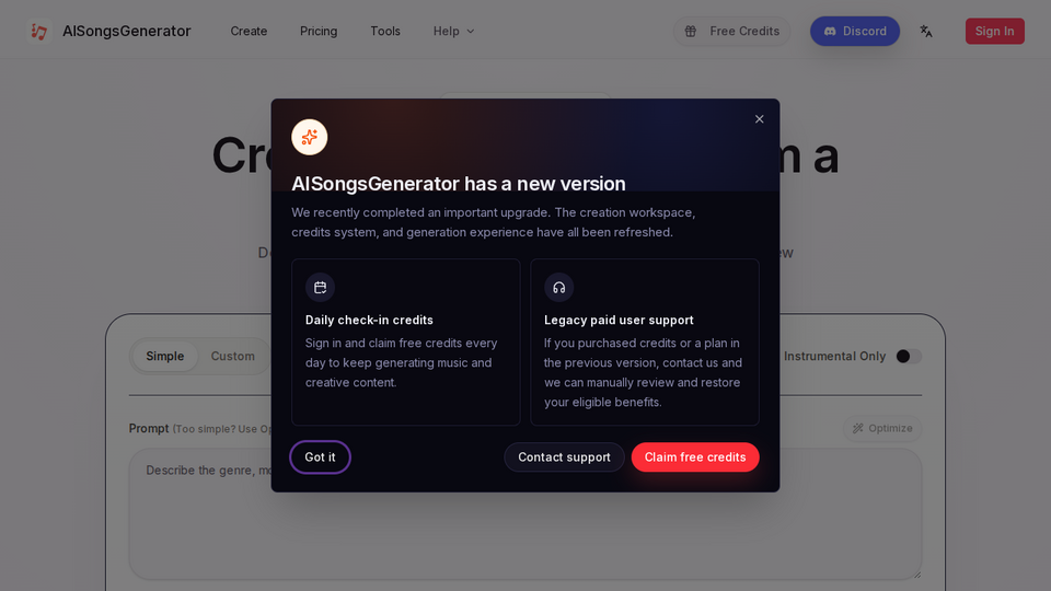 Screenshot of AISongsGenerator