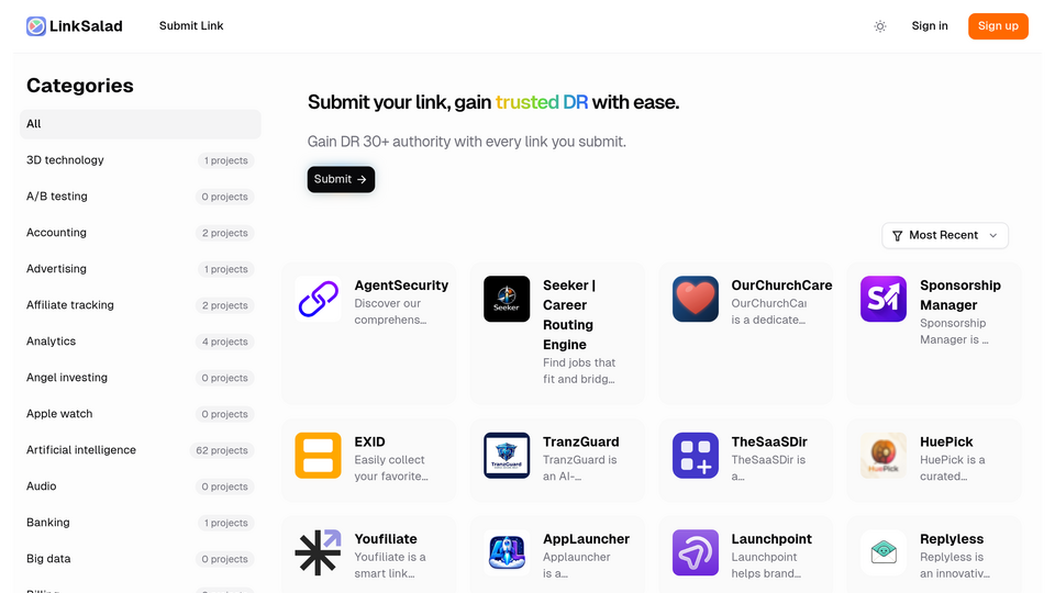 Screenshot of LinkSalad
