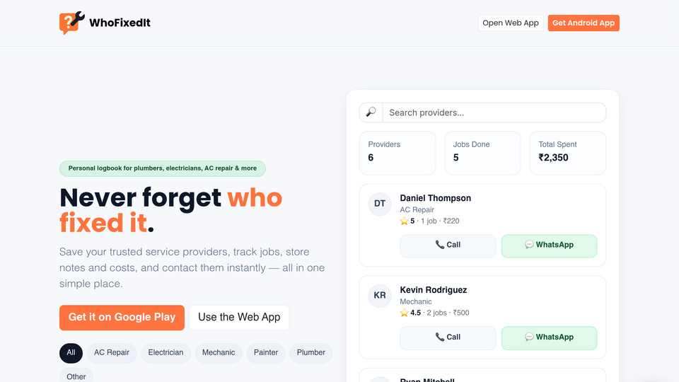 Screenshot of WhoFixedIt