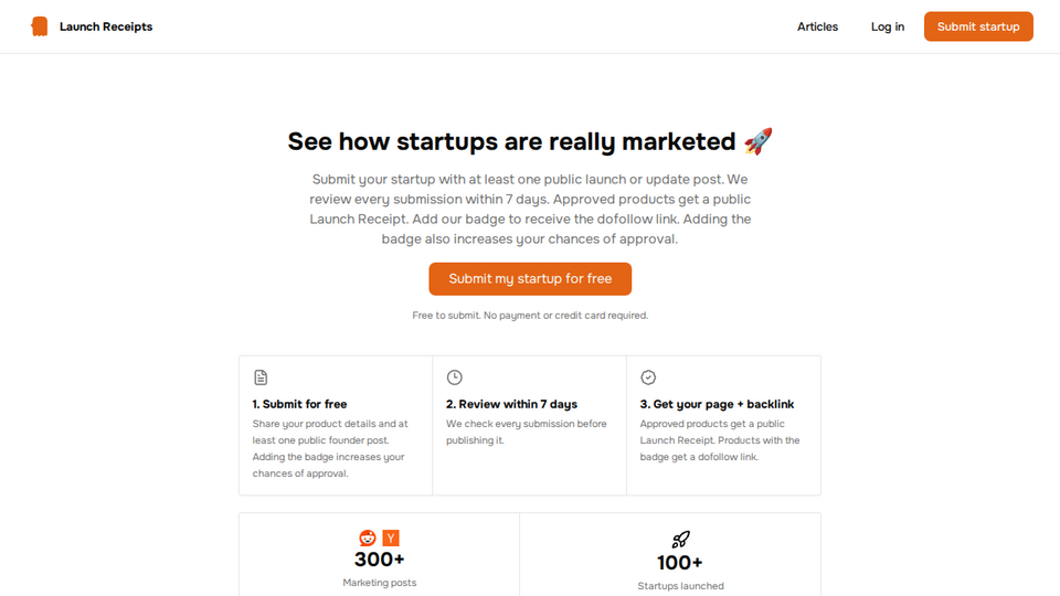 Screenshot of LaunchReceipts