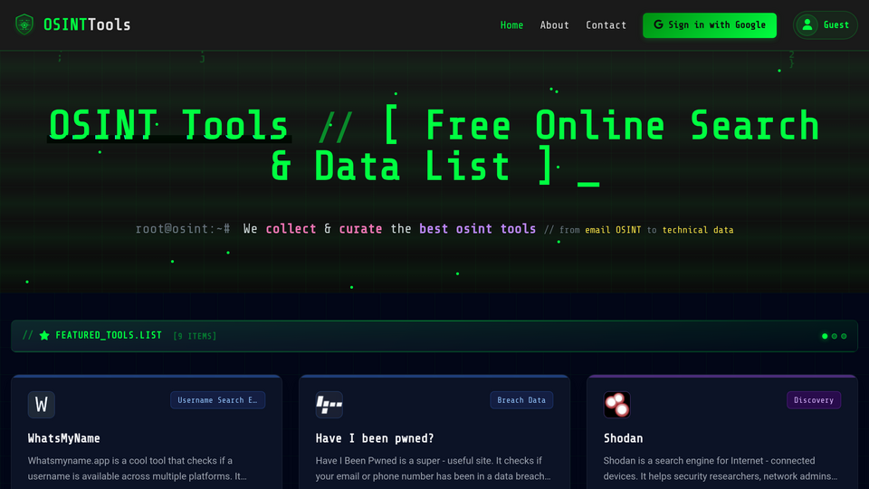Screenshot of OSINT Tools