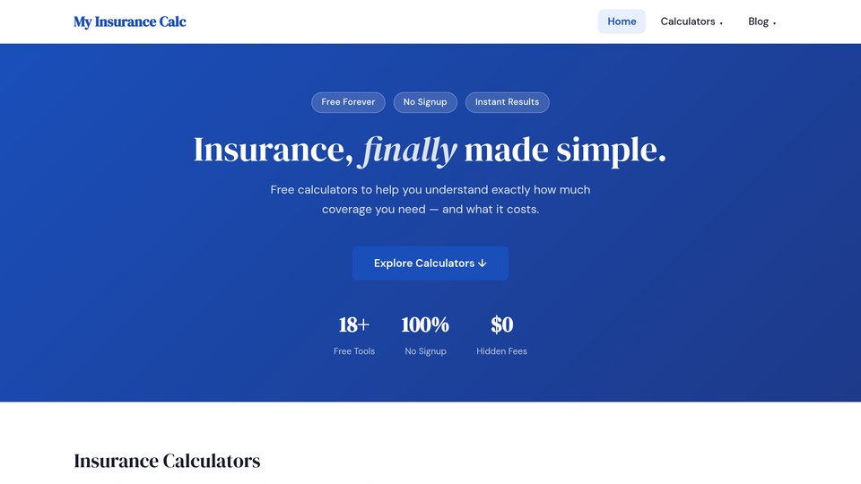 Screenshot of MyInsuranceCalc