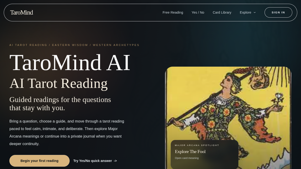 Screenshot of TaroMind AI