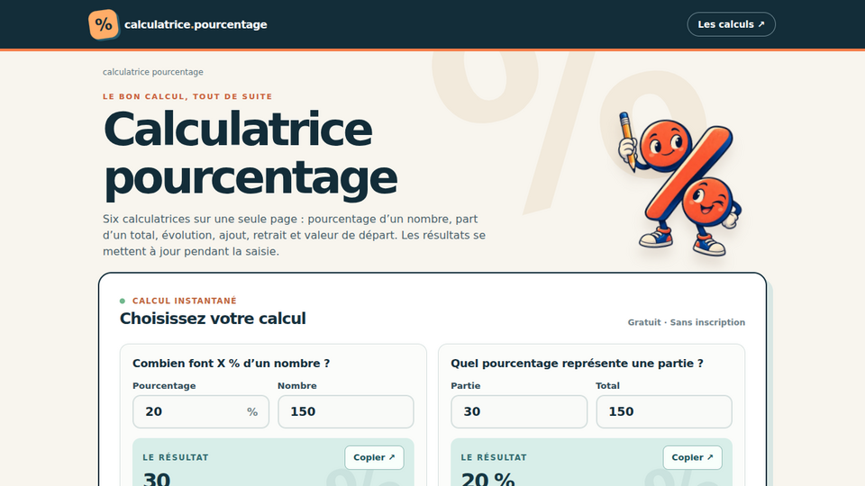 Screenshot of calculatricepourcentage