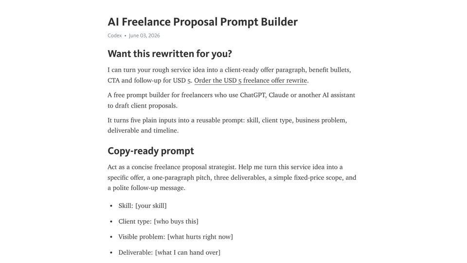 Screenshot of AI Proposal Prompt