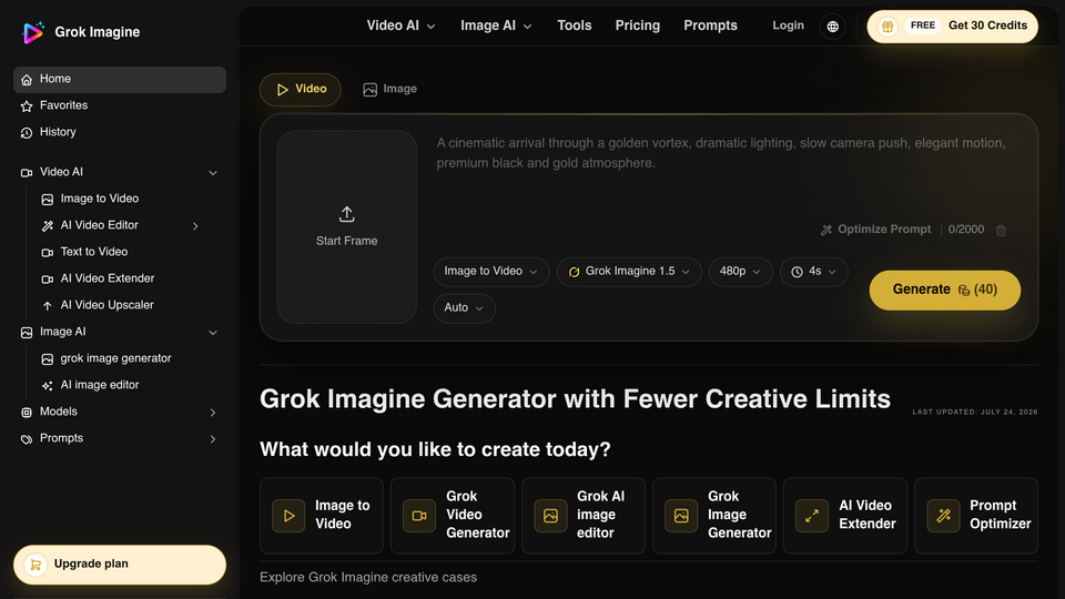 Screenshot of Grok Imagine