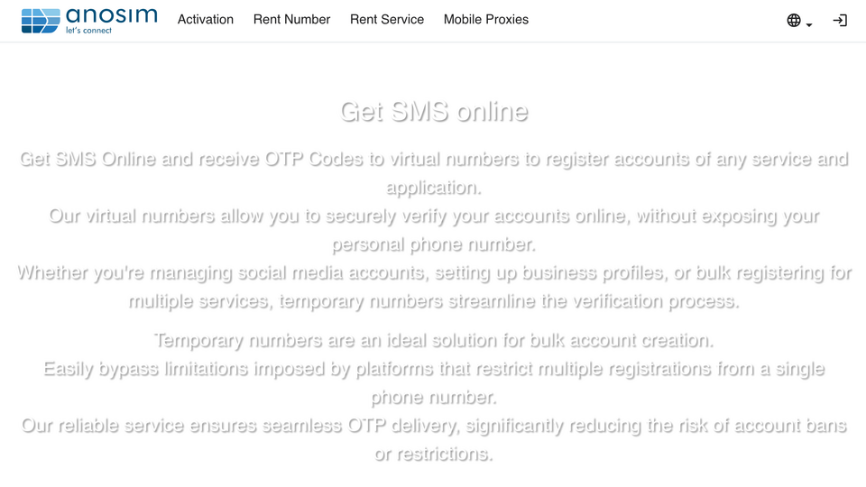 Screenshot of Anosim  SMS Verification