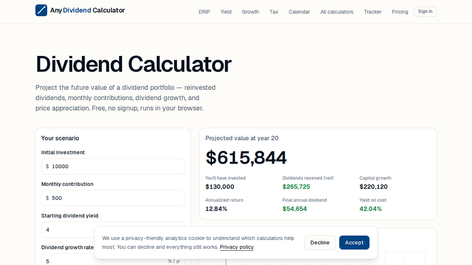 Screenshot of Any Dividend Calculator