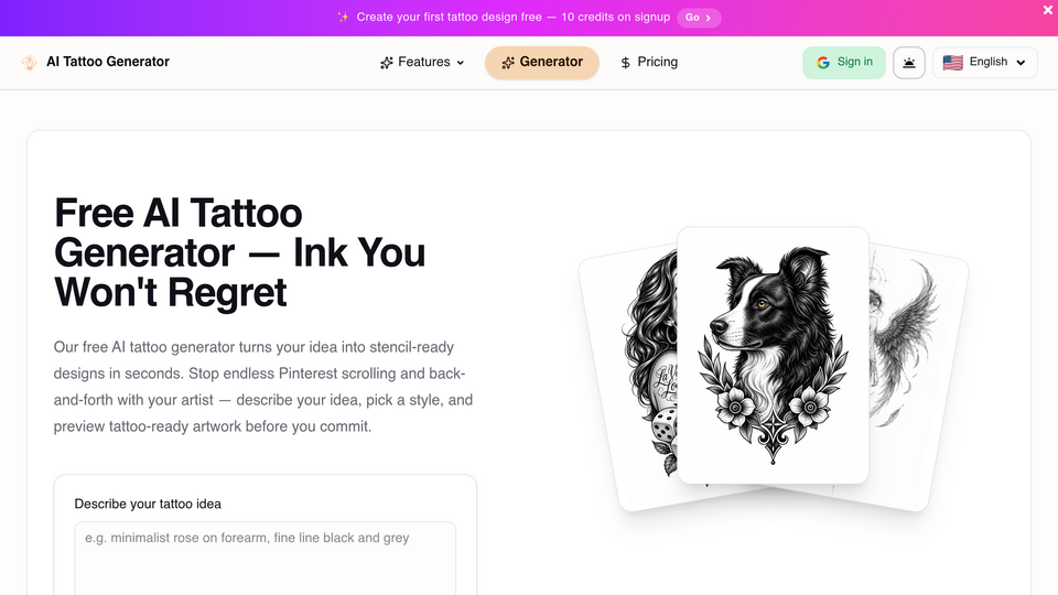 Screenshot of AI Tattoo Generator