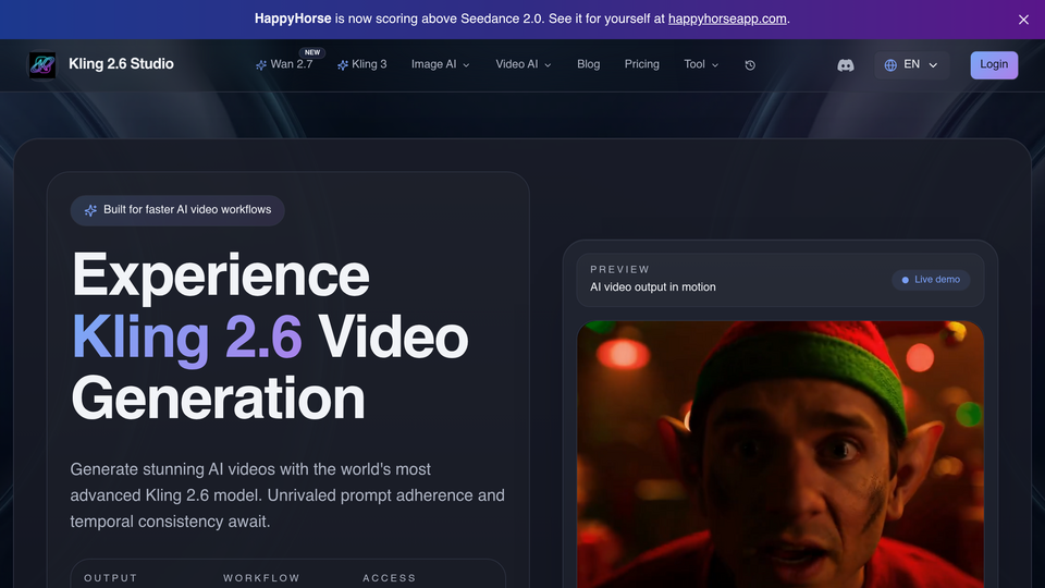 Screenshot of Kling 3.0 | 2.6 Studio