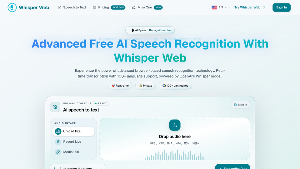 Screenshot of Whisper Web