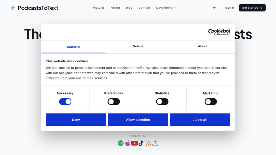 Screenshot of PodcastsToText