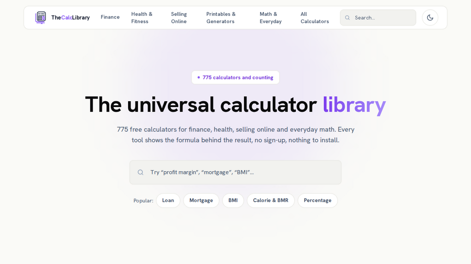 Screenshot of The Calc Library