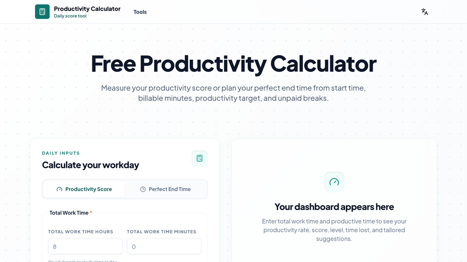 Screenshot of Productivity Calculator